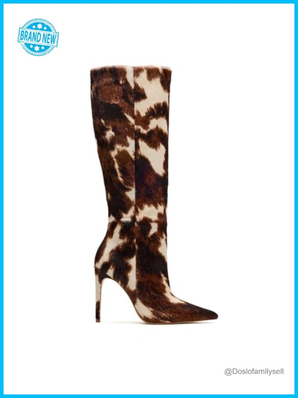 DOEYG Pointed Toe Knee High Stiletto Heel Boots Side Zip Faux Fur